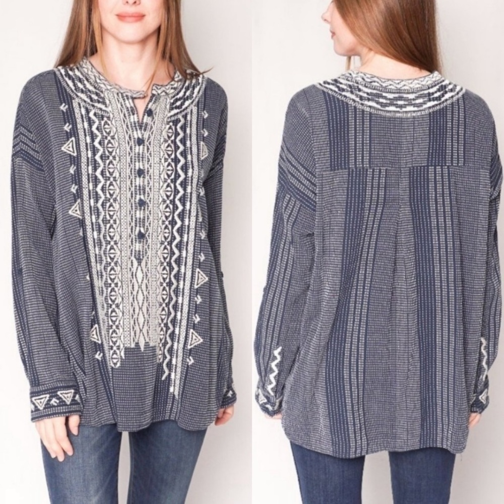 Johnny Was Embroidered Oversized Tunic Blouse EUC